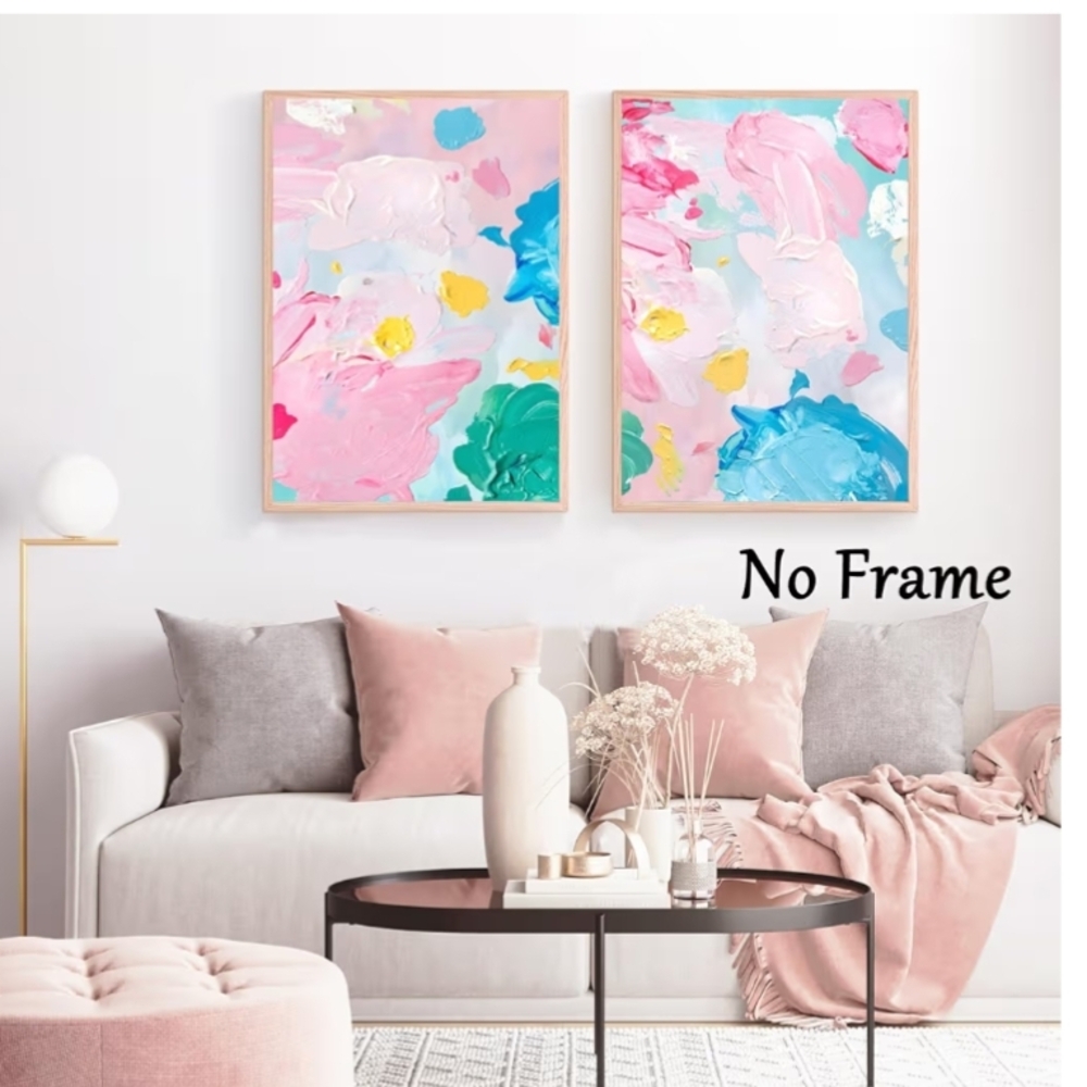 New Set Of 2 Abstract Pink and Blue Art Prints